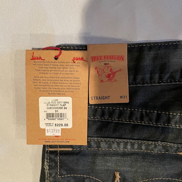 True Religion Men's NWT FEJD DIRTY BARN color Jeans straight flap style #101098 - Picture 5 of 14
